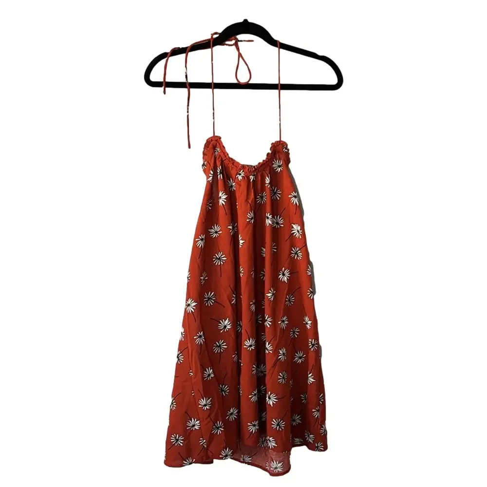 Madewell Beach Red Orange and White Floral Halter Sundress Cover up NWT